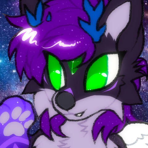 Artemis portrait image of artemis paws, a wolpertinger wolf hybrid.